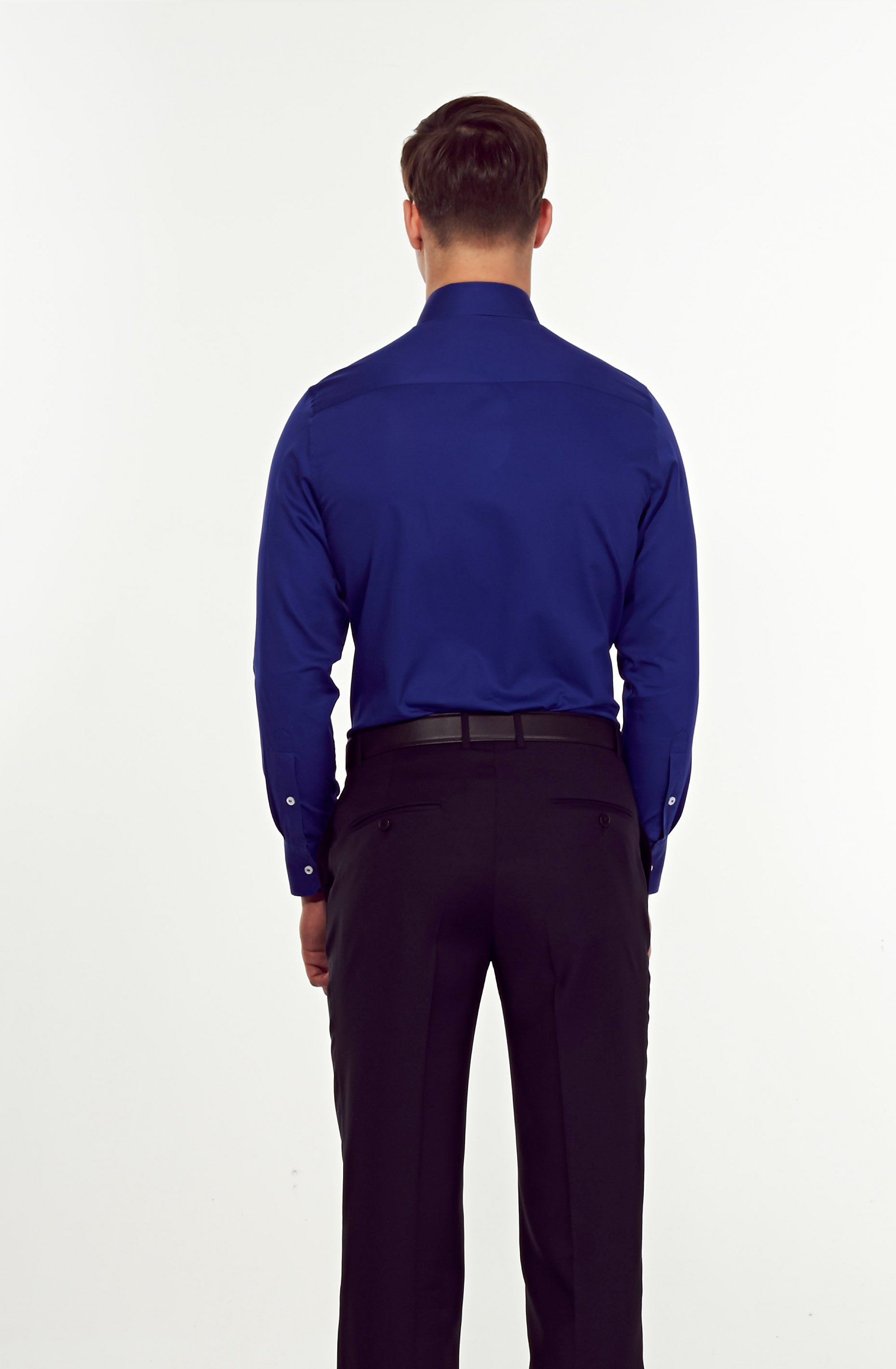 宝蓝色纯棉春秋款商务领衬衫