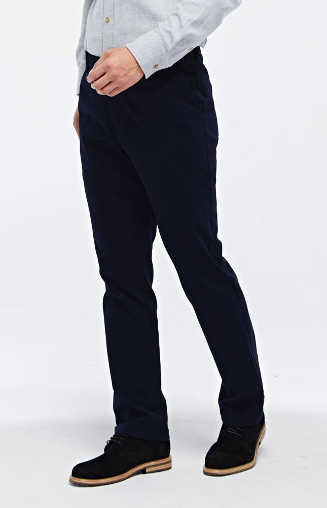 藏蓝色粘胶棉混纺双开线休闲裤