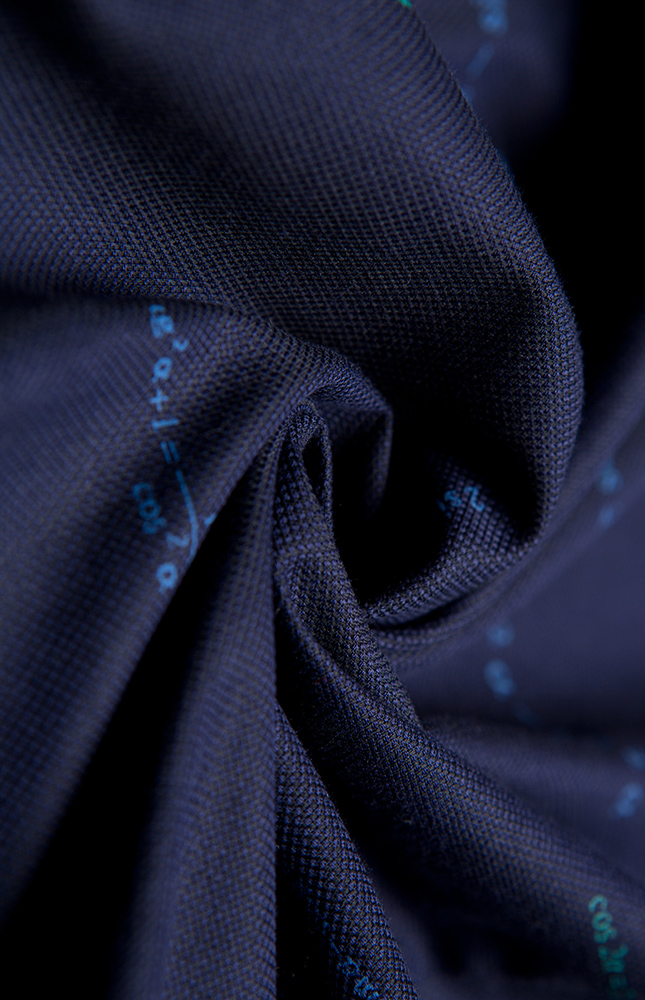 深藏蓝色三角函数印花纯棉小方领短袖衬衫