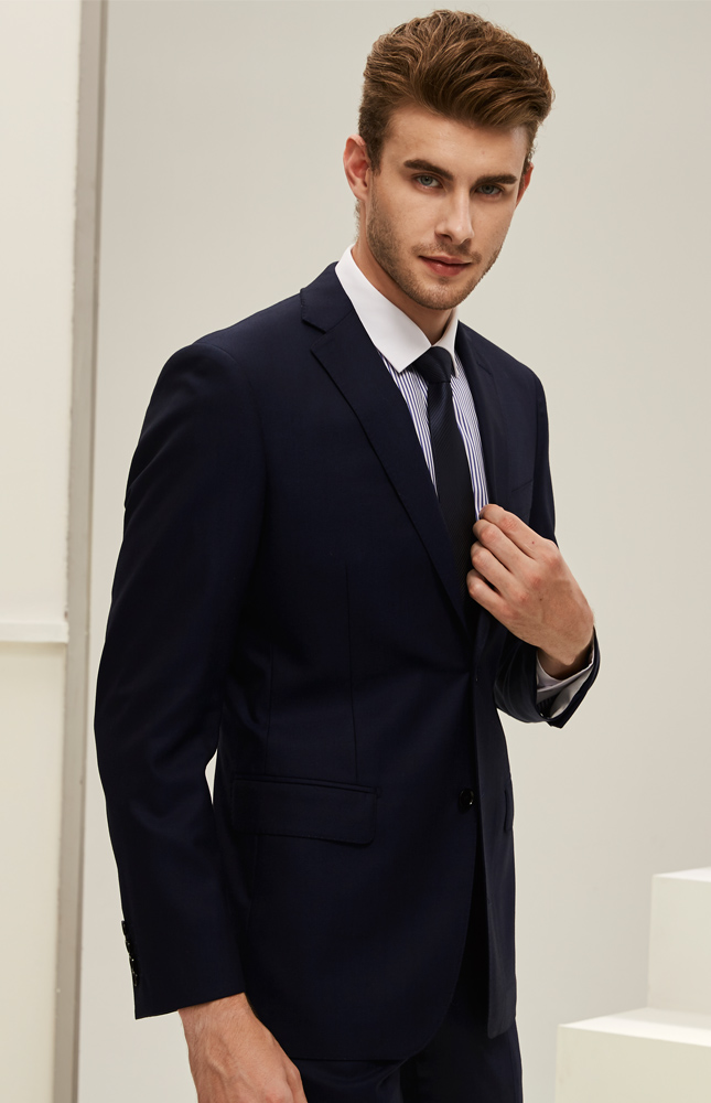 午夜蓝英国进口纯毛平驳头商务西装上衣