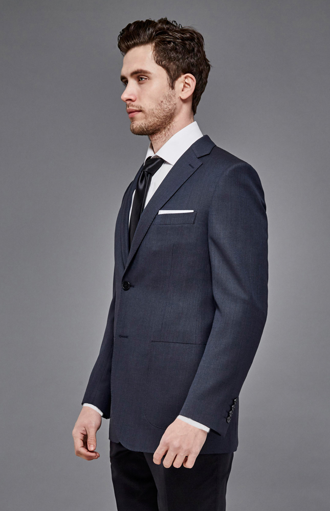 午夜蓝鸟眼羊毛混纺西装上衣